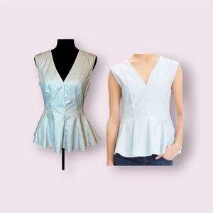 Theory Perfect Peplum cotton Top Pale Blue Size Small